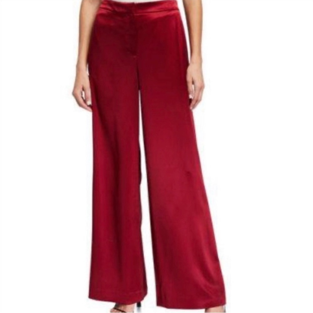 Lafayette 148 New York Scarlet Red Satin Wide-Leg Pants Size 14 New With Tag